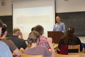 PLTA facilitator Fletcher Armstrong---hey, that's me!---helps students answer the hard questions.