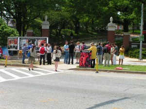 A crowd gathers in front of GAP and CBR's "Choice" signs at Johns Hopkins University. A crowd gathers in front of GAP and CBR's "Choice" signs at Johns Hopkins University.