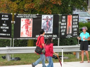 Liberty students study the abortion photos and Scripture verses. Liberty students study the abortion photos and Scripture verses.
