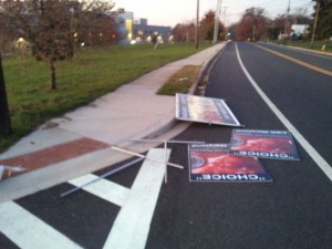 Pro-life signs thrown into the road at Aberdeen (Maryland) High School Pro-life signs thrown into the road at Aberdeen (Maryland) High School